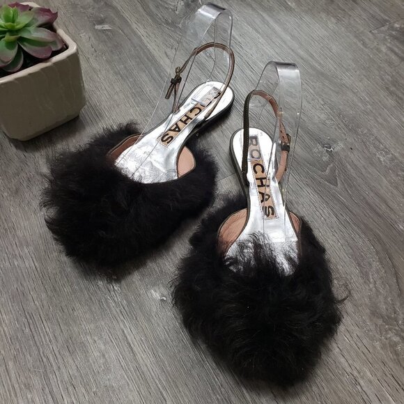 Rochas Toscana Fur Sling Back Flats 38 Pointy Toe - Picture 2 of 9